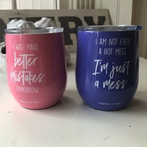 Two stemless wine glass tumblers